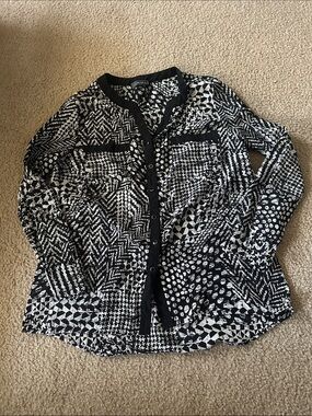 Black & White Patterned Button-Front Women’s Blouse Jacket size L